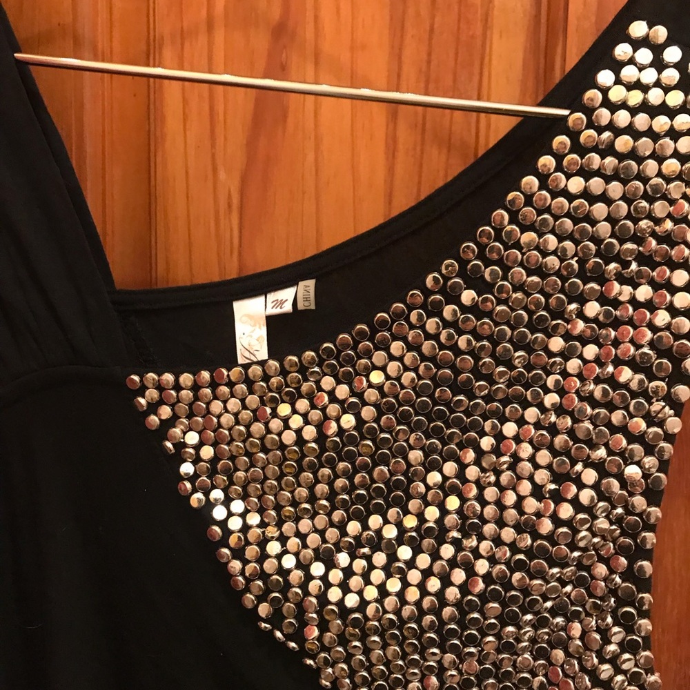 Silver studded black jersey top and mini dress